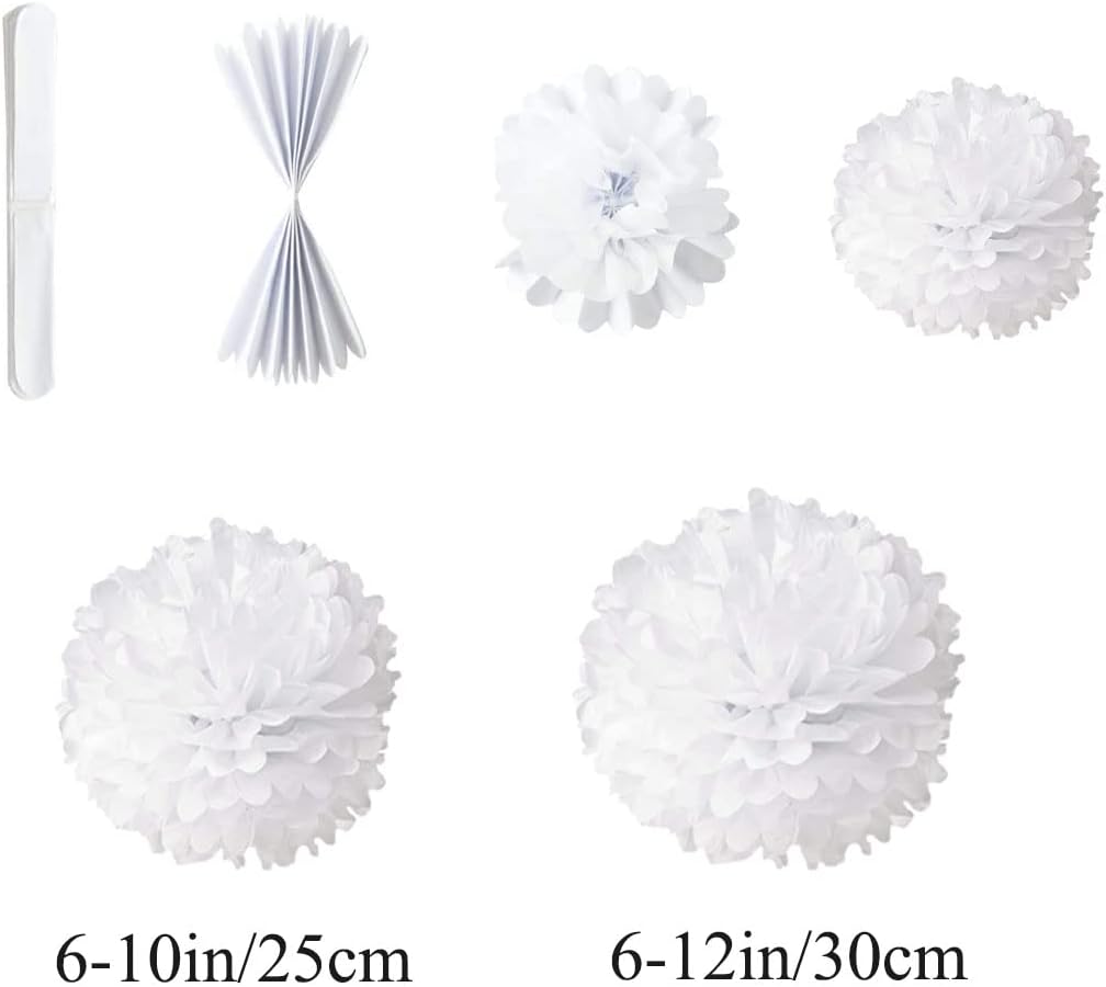 12PCS 10in 12in White Paper Pom Poms Wedding Party Decorations DIY Art Craft Blooms