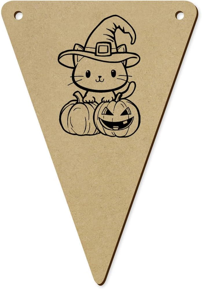 Halloween Cat with Pumpkins Wooden Bunting Flags Set