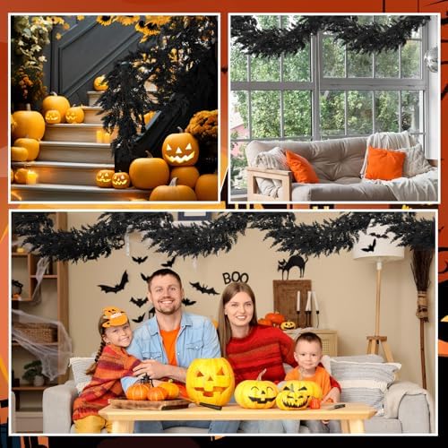 XunYee 6 Foot Black Halloween Garland for Home Decor