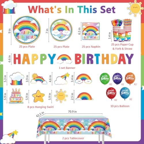 Cocomigo 179pcs Rainbow Birthday Decorations for Kids