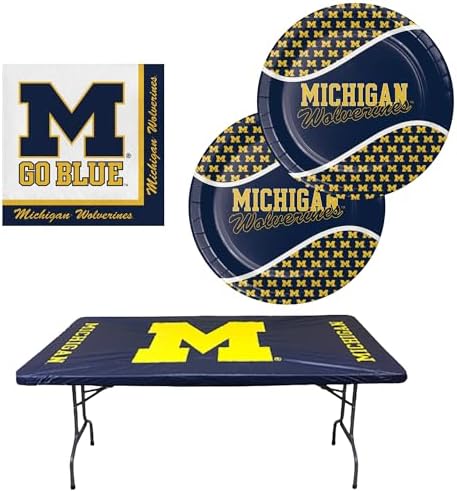 University of Michigan Party Pack for 16 - Table Cover Napkins Included