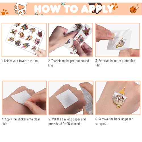 96PCS Cat Pet Animal Paw Temporary Tattoos for Kids