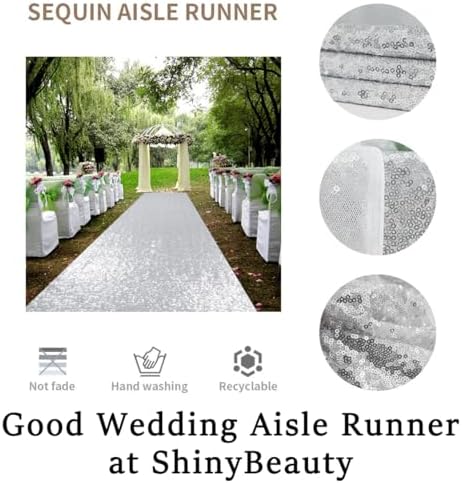 ShinyBeauty Silver Sequin Aisle Runner Wedding