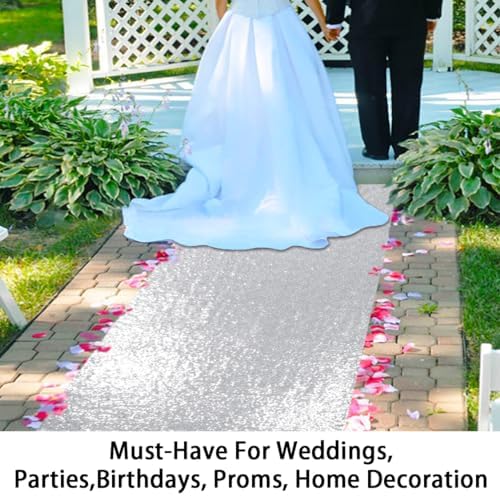 ShinyBeauty Silver Sequin Aisle Runner Wedding
