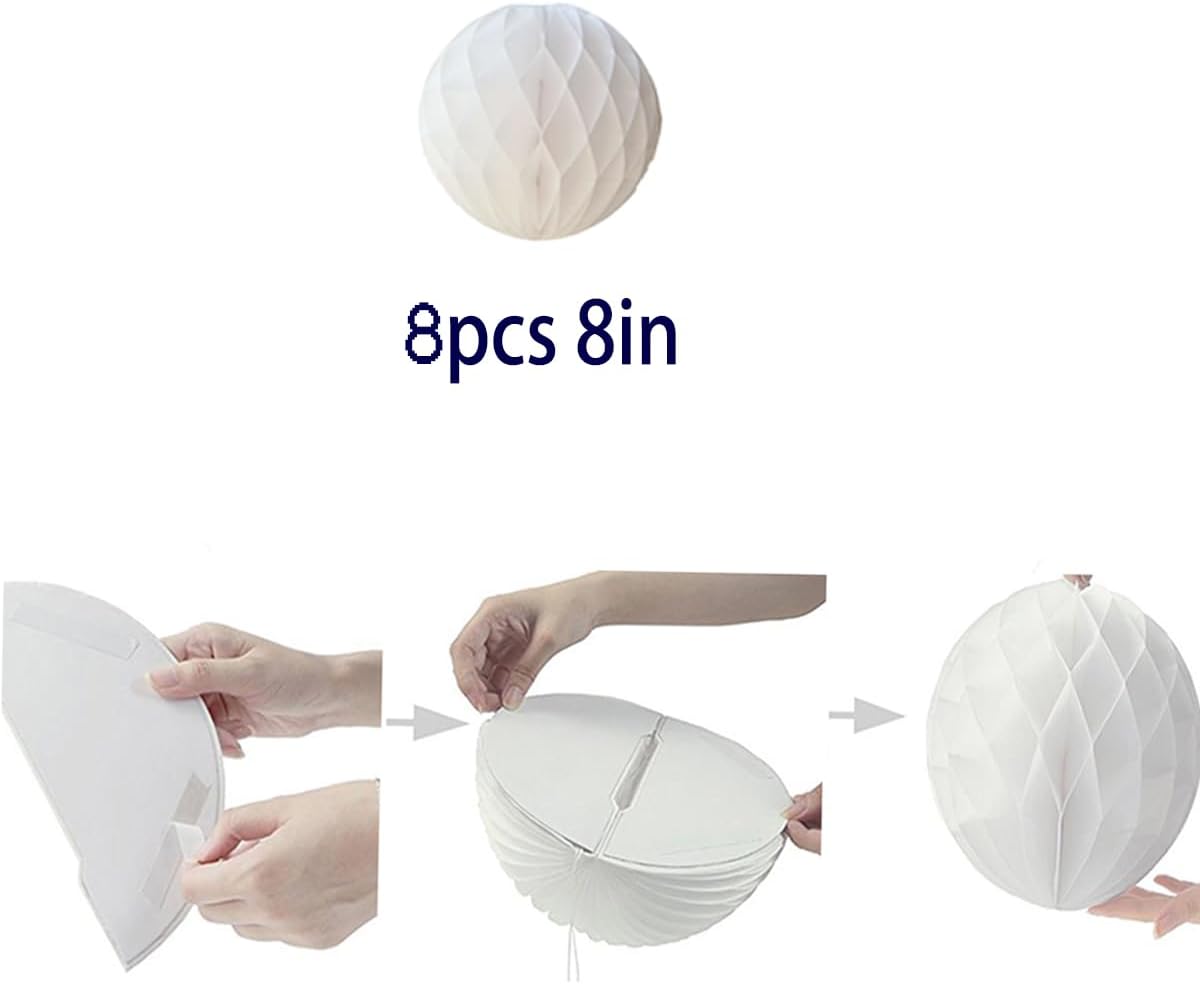 8pcs 8inch White Honeycomb Decorative Balls for Home and Party Decor