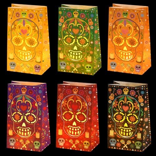 30 Pcs Dia De Los Muertos Luminary Bags for Halloween and Mexican Fiesta Decor