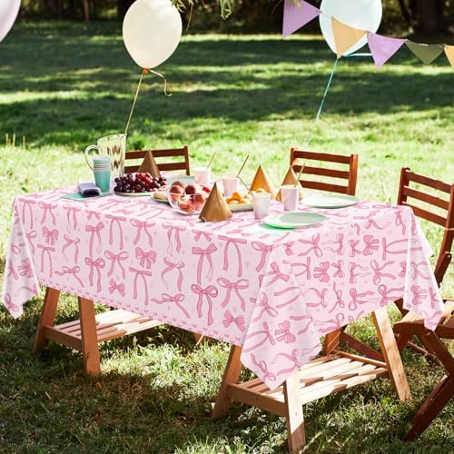 4 Pcs Pink Bow Tablecloths 51x86 Inches Romantic Wedding Decor