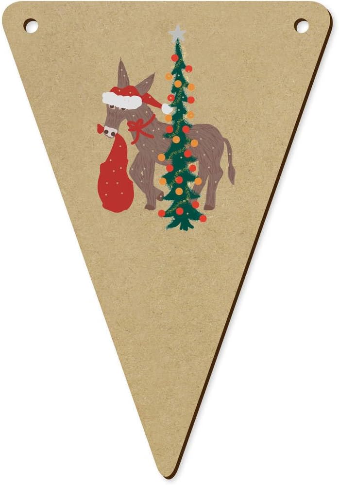 5 x 140mm Donkey Bringing Gifts For Under The Tree Wooden Bunting Flags