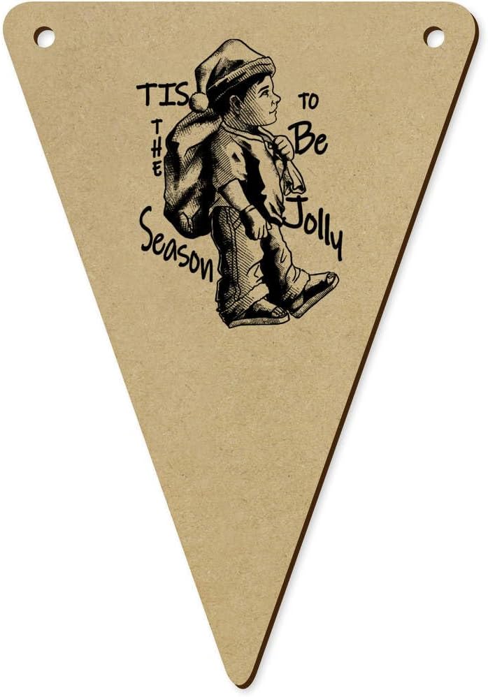 5 x 140mm Santas Little Helper in Action Wooden Bunting Flags
