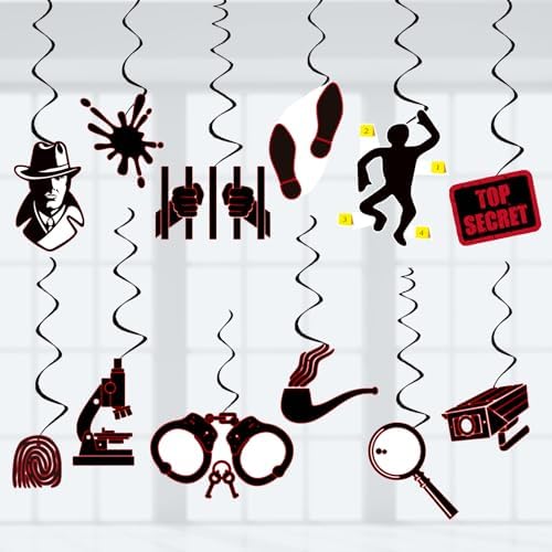 Detective Party Streamer Decor 24pcs PVC Hanging Swirls for Kids Birthday and Halloween