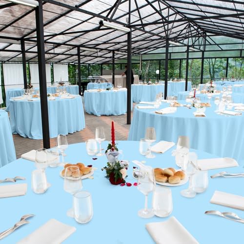 16 Pack Light Blue Plastic Tablecloth for 84 Inch Round Tables