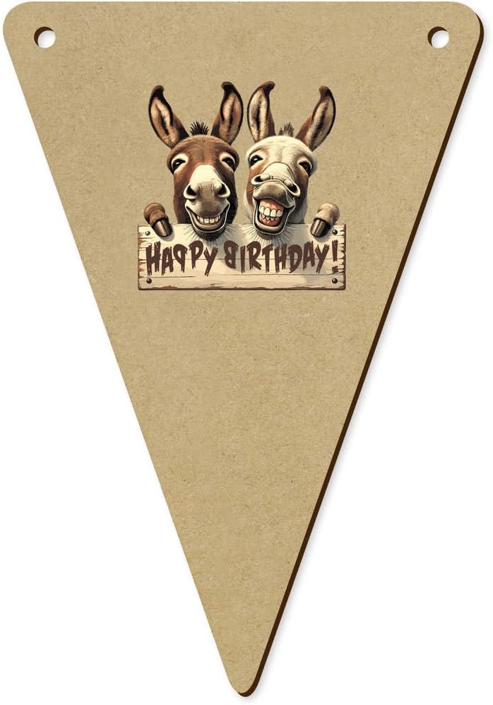 5 x 140mm Happy Birthday Donkeys Wooden Bunting Flags