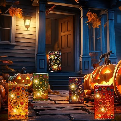 Ireer 30 Piece Halloween Day of the Dead Luminary Bags