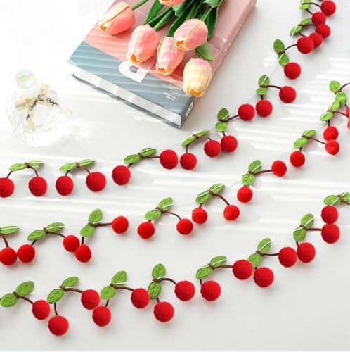 Colorful Cherry Garland Decoration 3 Strings 66ft DIY Pom Pom Hanging for Kids Bedroom Kitchen Baby Shower Party Favor