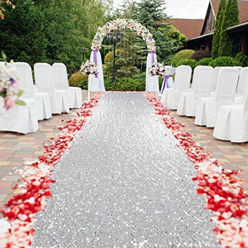 Elegant Sequin Aisle Runner for Weddings 4x15FT Sparkling Silver Walkway Carpet