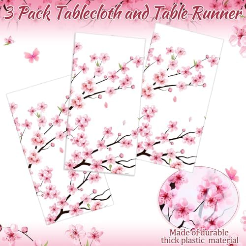 Ganeen 3 Pcs Cherry Blossom Table Covers for Parties and Decorations