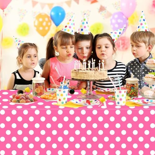 4 Pack Pink White Polka Dots Rectangular Tablecloths for Parties and Home Use