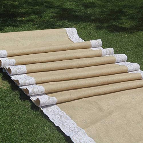 AAYU Premium Rustic Burlap Wedding Aisle Runner 5 Inch Ivory Trim 40x50 Ft Jute Table Roll