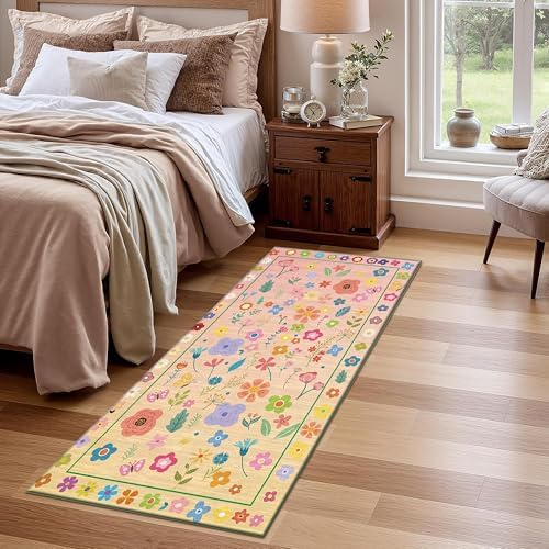 XiaYun Spring Bohemian Floral Runner Rug 33x10ft Pale Pink
