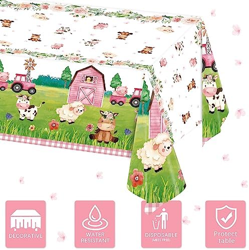 Oigco 3Pcs Farm Animal Tablecloth for Birthday Party Decorations