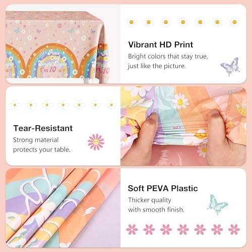 10th Birthday Tablecloths 3-Pack Peace Out Single Digits Decor