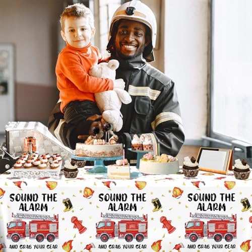 Fire Truck Birthday Tablecloth Set of 3 for 8 Foot Tables