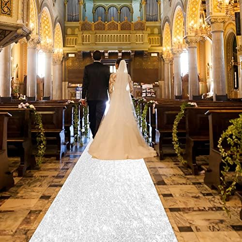 Irenare Glitter Sequin Aisle Runner Rug 2x15 Feet White