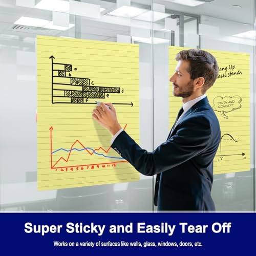 Comix Sticky Easel Pad 25x30 Inches Yellow Lined Chart Paper 30 Sheets 2 Pads Pack