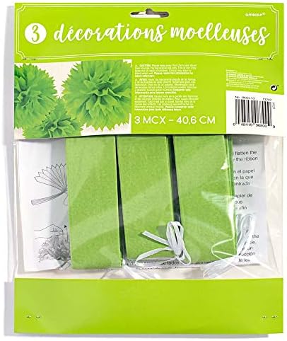 Andersons Kiwi Green Tissue Paper Pom Pom Decoration 16 Inch 3 Count