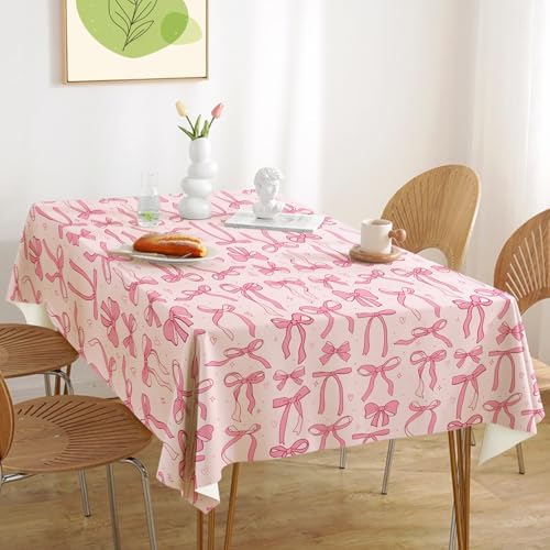 4 Pcs Pink Bow Tablecloths 51x86 Inches Romantic Wedding Decor