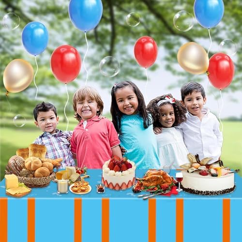 3PCS Cartoon Teacher Tablecloths for Boy Girl Kids Birthday Party Decorations Orange and Blue Tablecloths