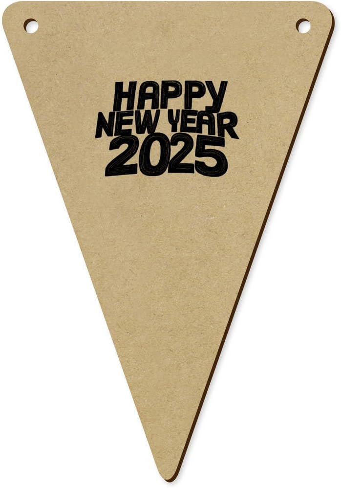 Happy New Year 2025 Wooden Bunting Flags 5pcs