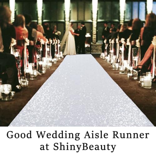 ShinyBeauty White Sequin Sparkle Aisle Runner 3FTx15FT Wedding Decor Carpet for Indoor Outdoor Events Reusable