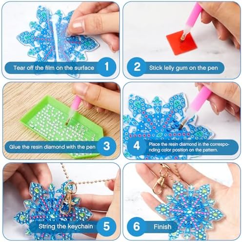 Equsion 50 Pcs Winter Snowflake Diamond Painting Keychains Kit