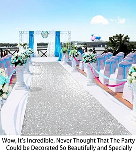 Elegant Sequin Aisle Runner for Weddings 4x15FT Sparkling Silver Walkway Carpet