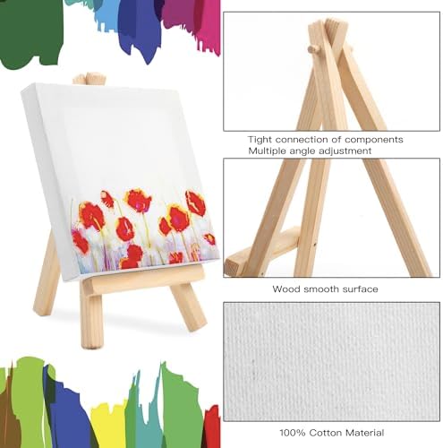 20 Pack Mini Canvases with Wood Easel for Kids Painting