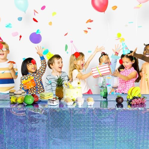 4 Pack Iridescent Blue Laser Tablecloths for Parties