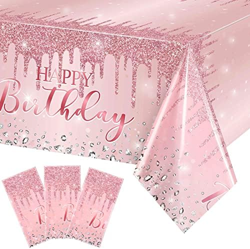 3 Pcs Pink Rose Gold Glitter Tablecloths for Parties