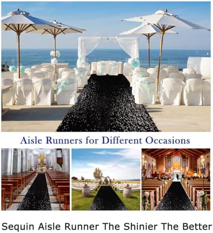 ShiDianYi Black Glitter Sequin Aisle Runner 15FT Wedding Carpet