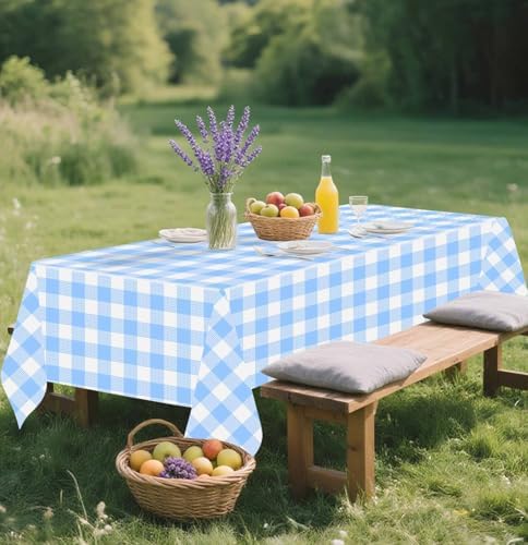 SietDESEO 2 Pack Light Blue Gingham Tablecloth Rectangle 54x108