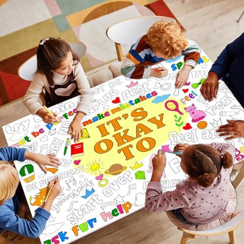 Set of 3 Giant Coloring Tablecloths with I Am Its Okay To Be Kind Theme