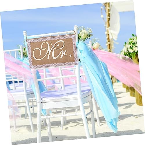 Jojofuny 2pcs Elegant Wedding Chair Sign Set Mr Mrs Burlap Decor with Lace Edging