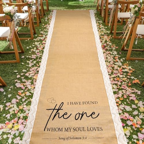 Tondiamo 40 Inch x 15 Ft Burlap Wedding Aisle Runner with Lace