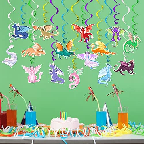 Dragon Hanging Swirls Decorations 30 Pack Magical Party Supplies Ceiling Decorations for Kids Boys Childrens Party Decor