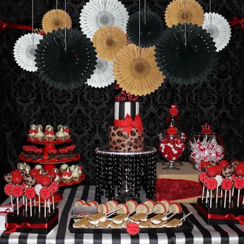 18 Pcs Black Paper Fans for Home Decor and Party Supplies