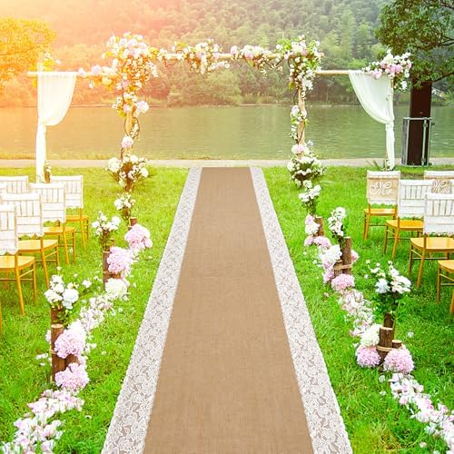 Moonoom 20 Ft x 36 In Natural Burlap Wedding Aisle Runner