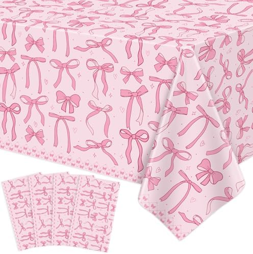 4 Pcs Pink Bow Tablecloths 51x86 Inches Romantic Wedding Decor