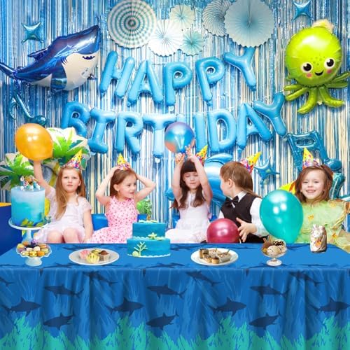 4Pcs Shark Tablecloth Ocean Theme Birthday Table Cover