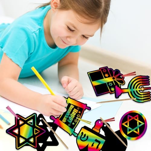 24 Piece Hanukkah Scratch Art Magic Rainbow Cards Set
