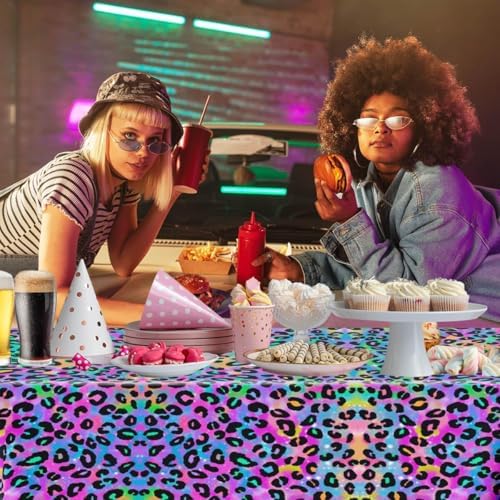 3 Pcs Neon Rainbow Leopard Tablecloth for Birthday Party Supplies